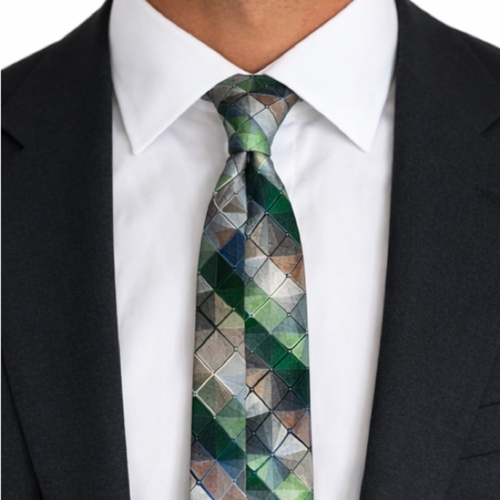 Van Heusen Geometric Tie in Green and Gray